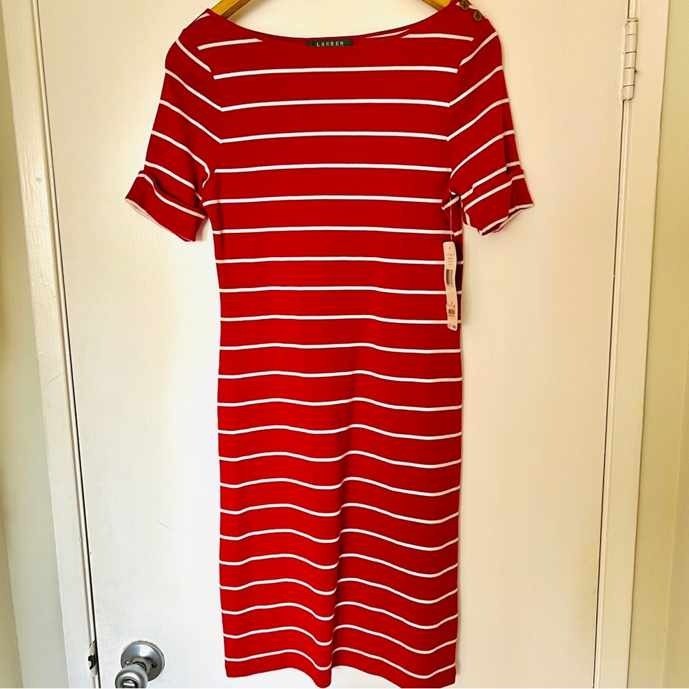 NWT- Ralph Lauren Short Sleeve Red/White Horizontal Stripe Dress - SP